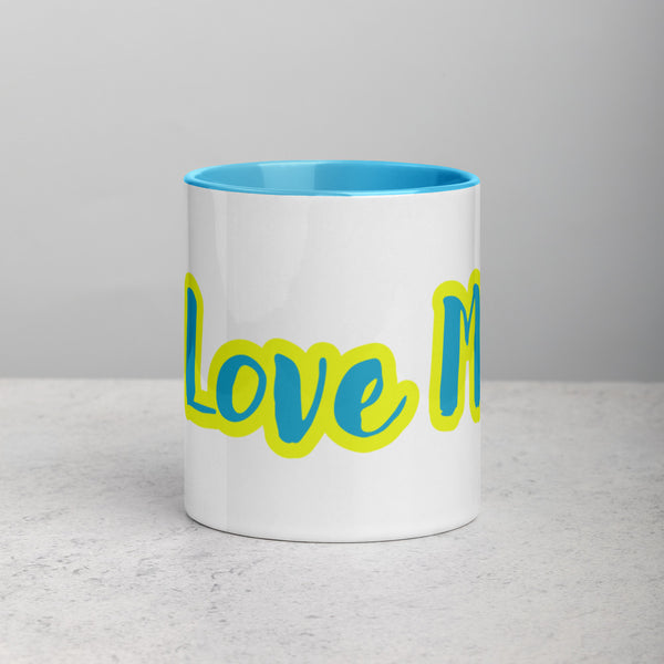 I Love Me Ceramic Mug with Blue Color Inside Paris Daisy/Yellow Outline