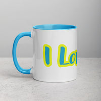 I Love Me Ceramic Mug with Blue Color Inside Paris Daisy/Yellow Outline