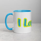I Love Me Ceramic Mug with Blue Color Inside Paris Daisy/Yellow Outline
