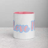 I Love Me Ceramic Mug with Pink Color Inside Blue Outline